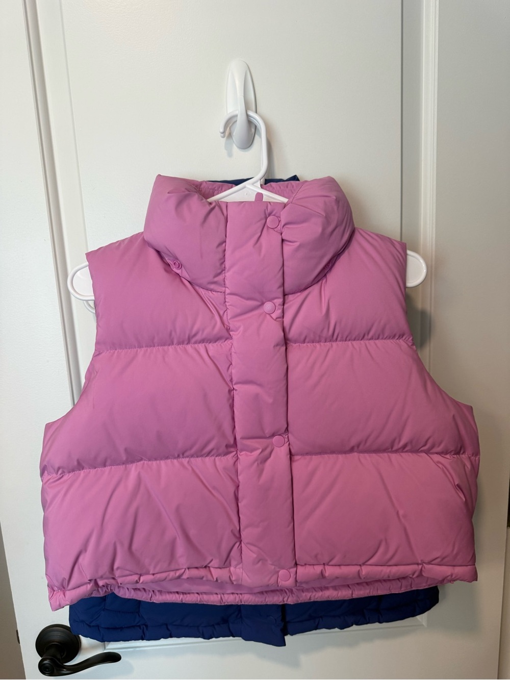 lululemon athletica Pink Puffer Vest, cropped version with detachable hood.